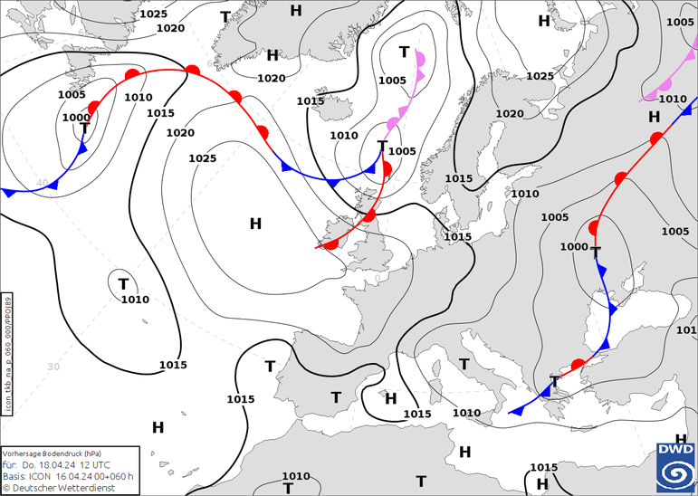 DWD Fronts Th 18.04.2024 12 UTC