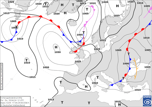 DWD Fronts Th 18.04.2024 12 UTC