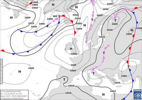 DWD Fronts sab 20.04.2024 12 UTC