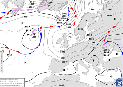 DWD Fronts Вс 21.04.2024 12 UTC