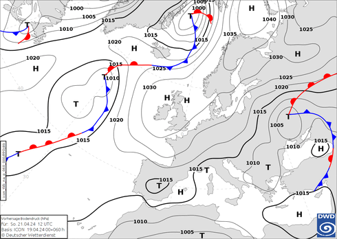 DWD Fronts  21.04.2024 12 UTC