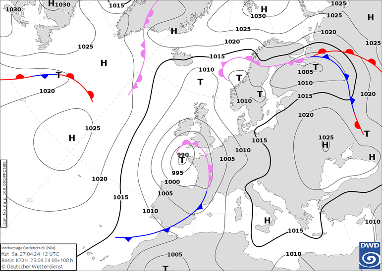 DWD Fronts Sa 27.04.2024 12 UTC