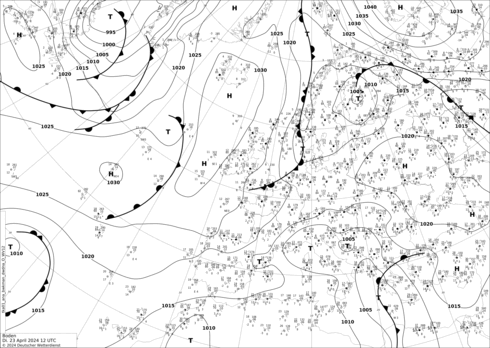 DWD Fronts Út 23.04.2024 12 UTC