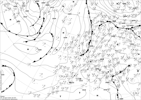 DWD Fronts Tu 23.04.2024 18 UTC