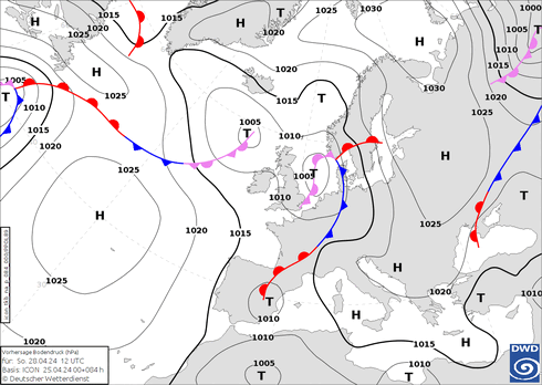 DWD Fronts Вс 28.04.2024 12 UTC