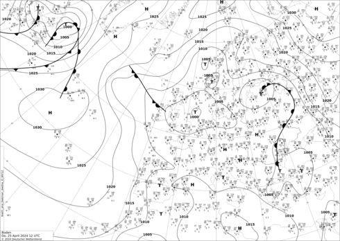 DWD Fronts jue 25.04.2024 12 UTC