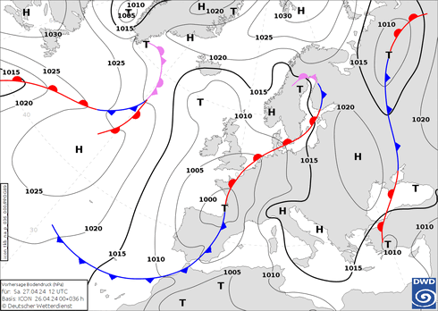 DWD Fronts Sa 27.04.2024 12 UTC