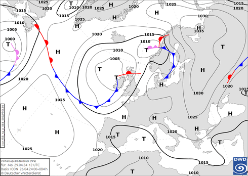 DWD Fronts  29.04.2024 12 UTC