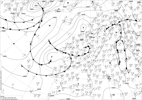 DWD Fronts vie 26.04.2024 06 UTC