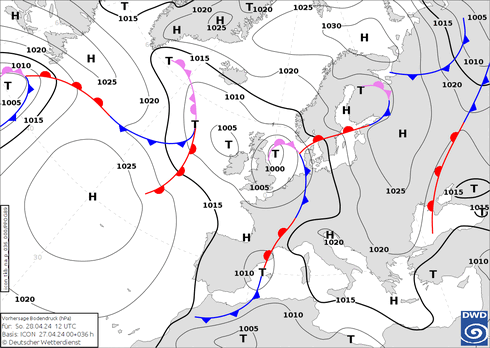 DWD Fronts dom 28.04.2024 12 UTC