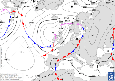 DWD Fronts Mo 29.04.2024 12 UTC