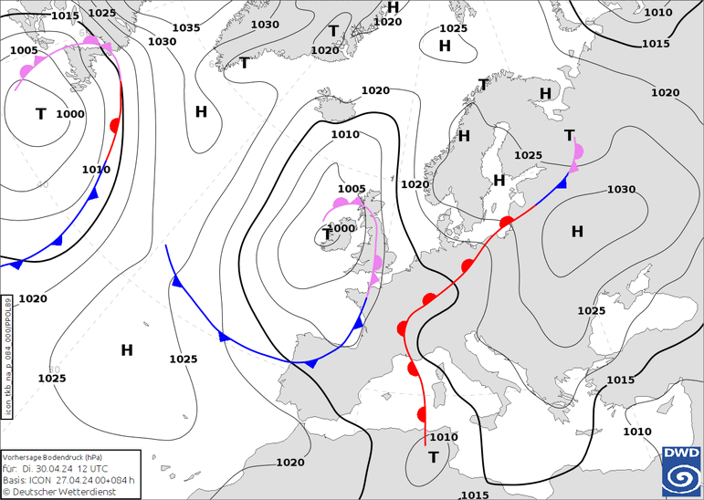 DWD Fronts mar 30.04.2024 12 UTC