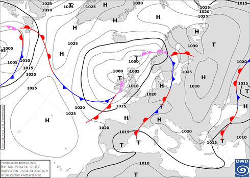 DWD Fronts пн 29.04.2024 12 UTC