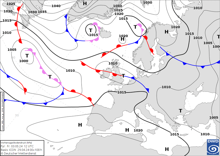 DWD Fronts Fr 03.05.2024 12 UTC