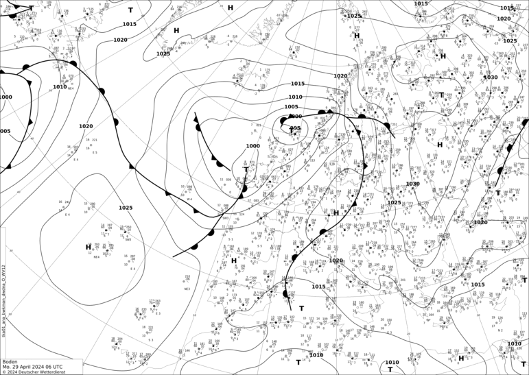 DWD Fronts Mo 29.04.2024 06 UTC