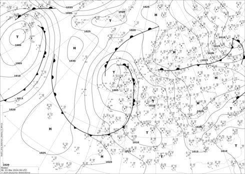 DWD Fronts śro. 01.05.2024 00 UTC