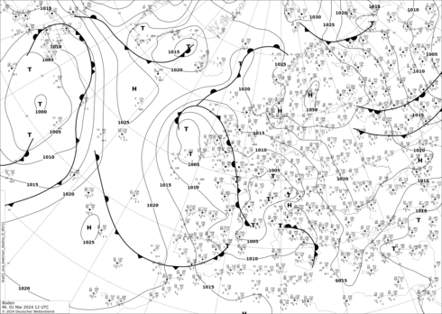 DWD Fronts śro. 01.05.2024 12 UTC