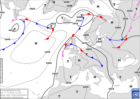 DWD Fronts Fr 17.05.2024 12 UTC