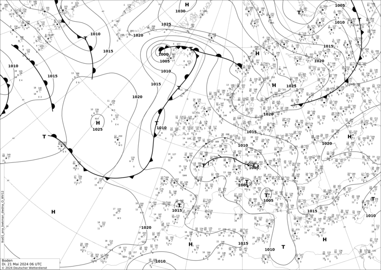 DWD Fronts Tu 21.05.2024 06 UTC