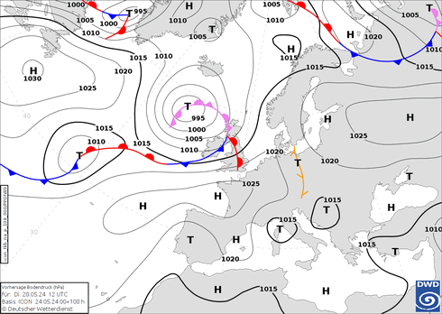 DWD Fronts Tu 28.05.2024 12 UTC