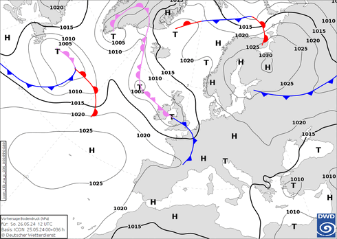 DWD Fronts Paz 26.05.2024 12 UTC