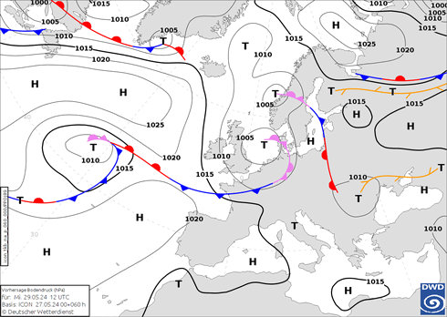 DWD Fronts  29.05.2024 12 UTC