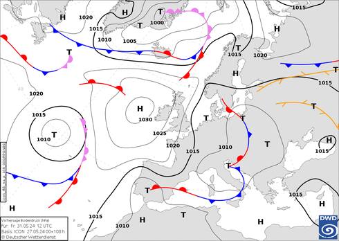 DWD Fronts Sex 31.05.2024 12 UTC