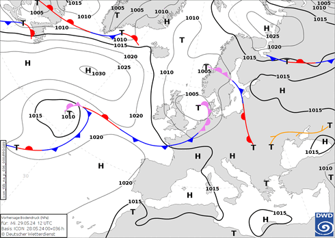 DWD Fronts mer 29.05.2024 12 UTC