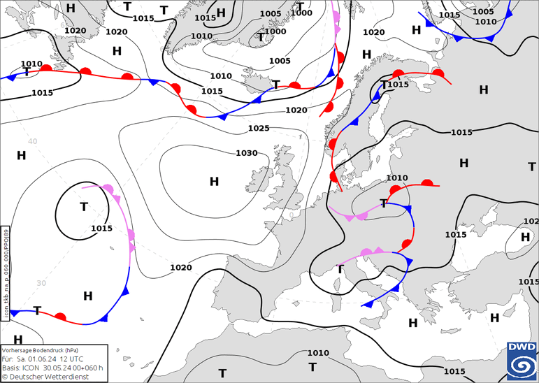 DWD Fronts Sáb 01.06.2024 12 UTC