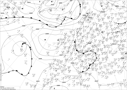 DWD Fronts Sa 01.06.2024 12 UTC