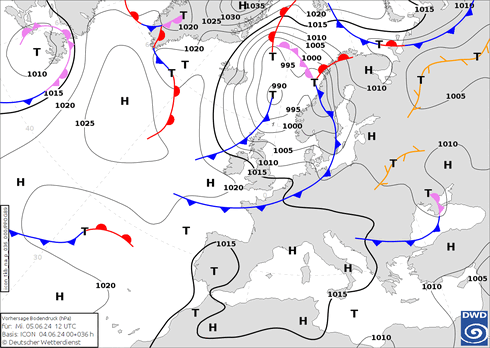 DWD Fronts śro. 05.06.2024 12 UTC