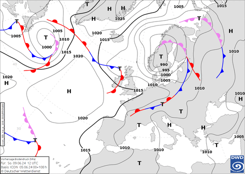 DWD Fronts nie. 09.06.2024 12 UTC