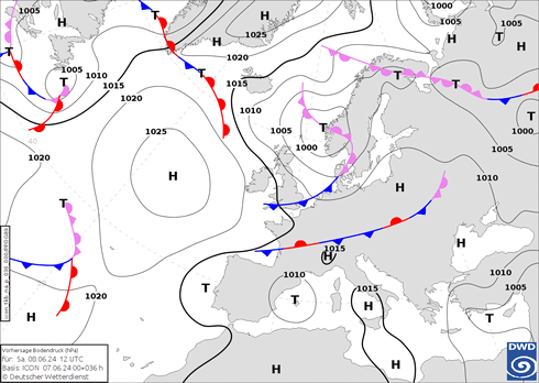 DWD Fronts Sa 08.06.2024 12 UTC