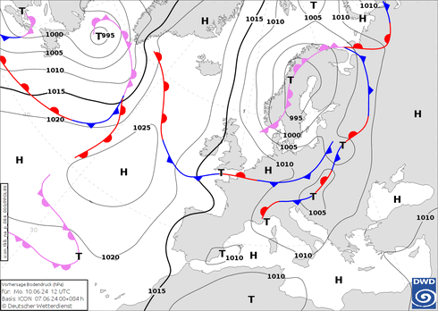 DWD Fronts pon. 10.06.2024 12 UTC