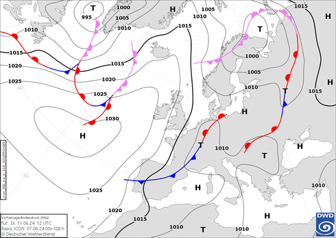 DWD Fronts Út 11.06.2024 12 UTC