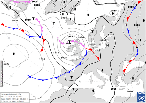 DWD Fronts ven 14.06.2024 12 UTC