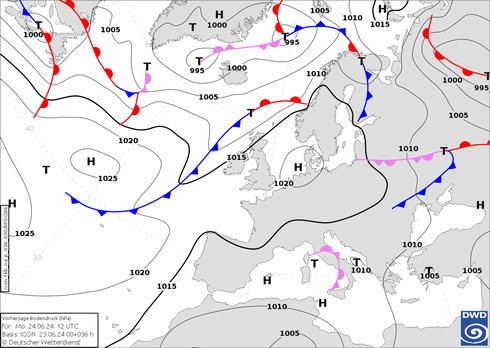 DWD Fronts lun 24.06.2024 12 UTC