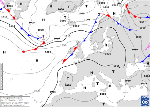 DWD Fronts Út 25.06.2024 12 UTC