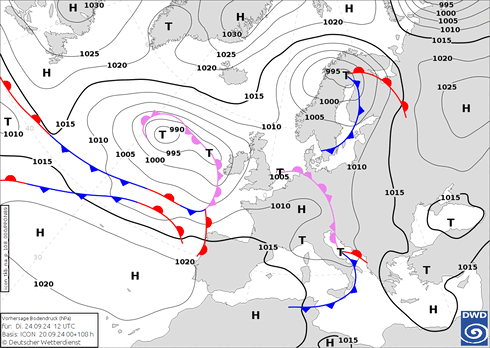 DWD Fronts wto. 24.09.2024 12 UTC