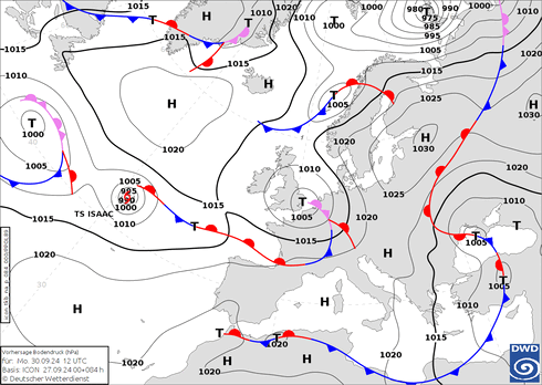 DWD Fronts Mo 30.09.2024 12 UTC