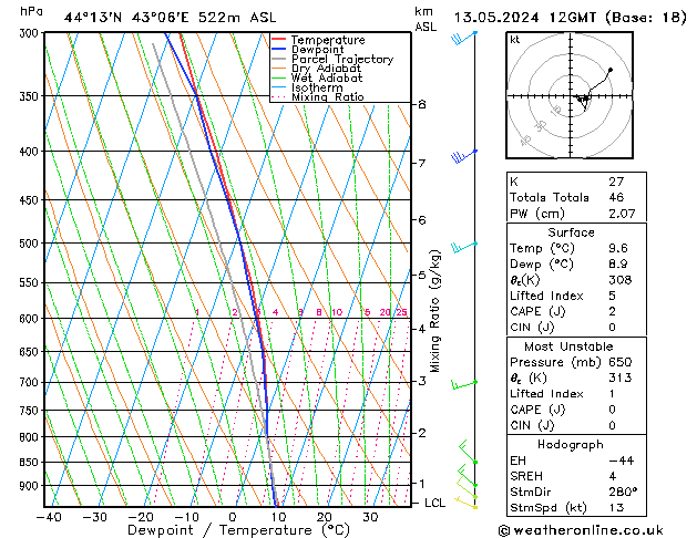 Model temps GFS Mo 13.05.2024 12 UTC