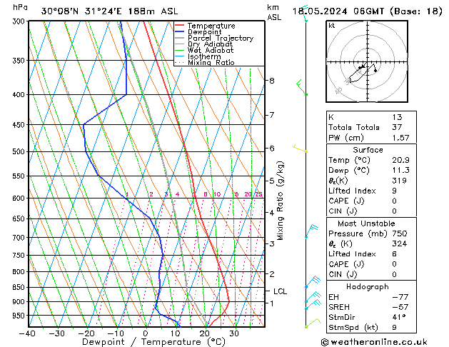 Model temps GFS Cts 18.05.2024 06 UTC