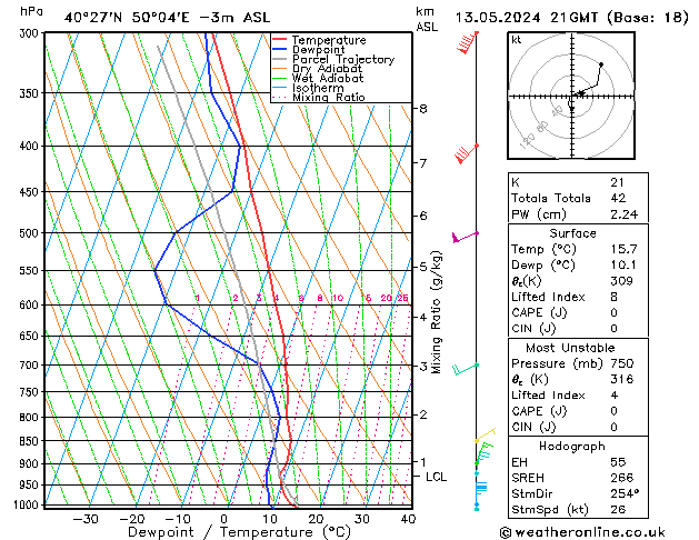 Model temps GFS Mo 13.05.2024 21 UTC