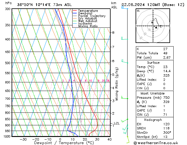 Model temps GFS dom 02.06.2024 12 UTC