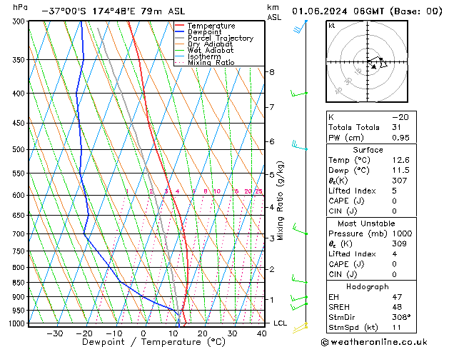 Model temps GFS so. 01.06.2024 06 UTC