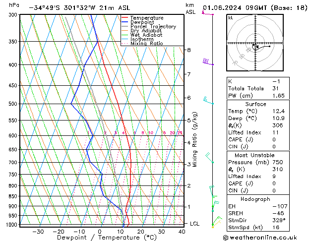 Model temps GFS So 01.06.2024 09 UTC