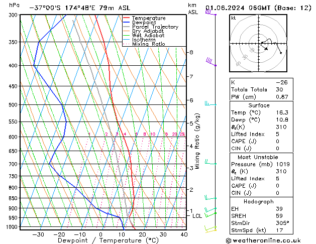 Model temps GFS so. 01.06.2024 06 UTC