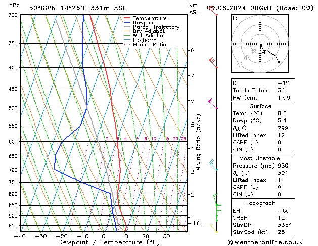 Model temps GFS Ne 09.06.2024 00 UTC