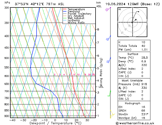 Model temps GFS Mo 10.06.2024 12 UTC