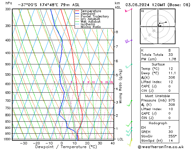 Model temps GFS Pzt 03.06.2024 12 UTC